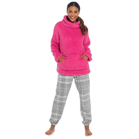 Ladies Sherpa Cross Funnel Neck Top Pink with Pocket