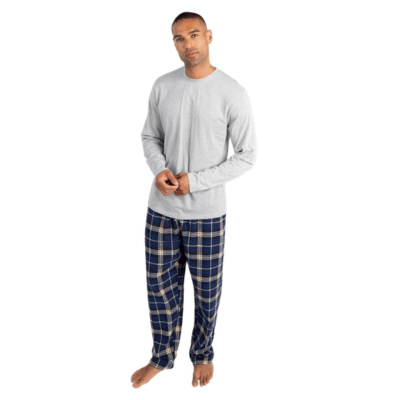 Mens Long Sleeved Jersey & Flannel Lounge Pant Set - Denim Check