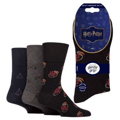 Mens 3 Pack Gentle Grip Socks - Harry Potter