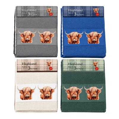 Highland Cow 3 Pack Cotton Tea Towels