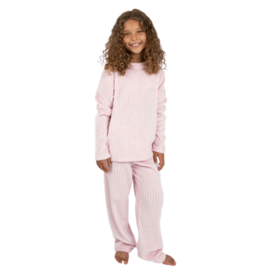 Girls Clip Stripe Micro Fleece Lounge Set - Pink