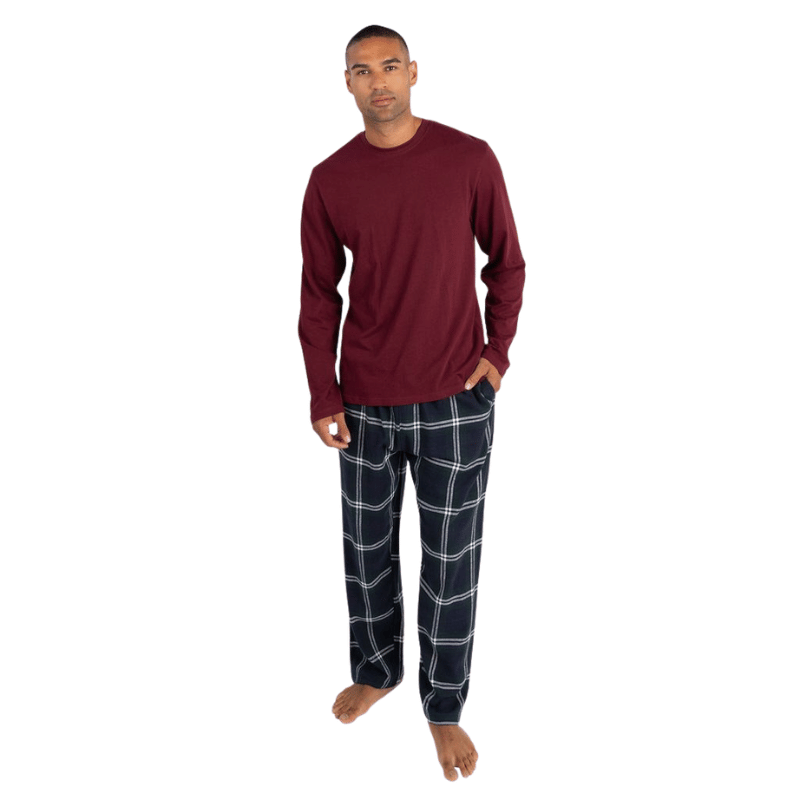 Mens Long Sleeved Jersey & Flannel Lounge Pant Set - Navy Check