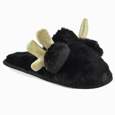 Kids Antler Mule Slipper Black
