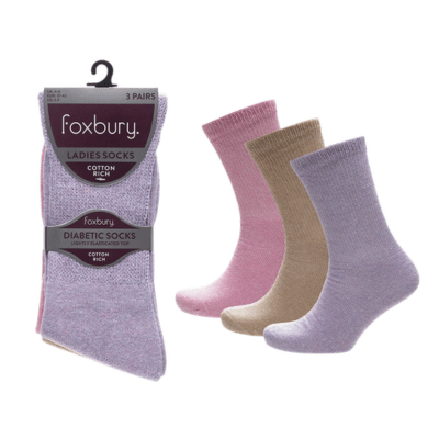 Ladies 3 Pack Pastel Mix Diabetic Socks