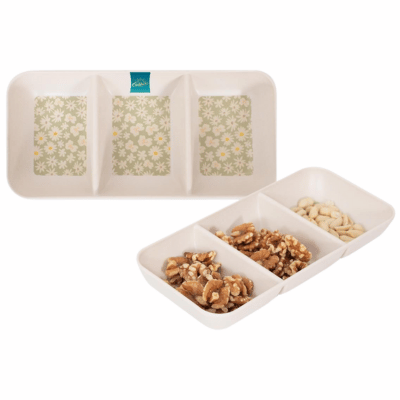 Coco & Gray 3 Section Snack Tray Green Daisy