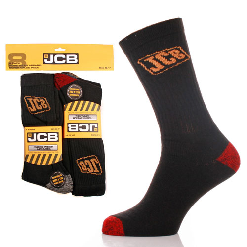 8 Pack Official JCB Work Socks