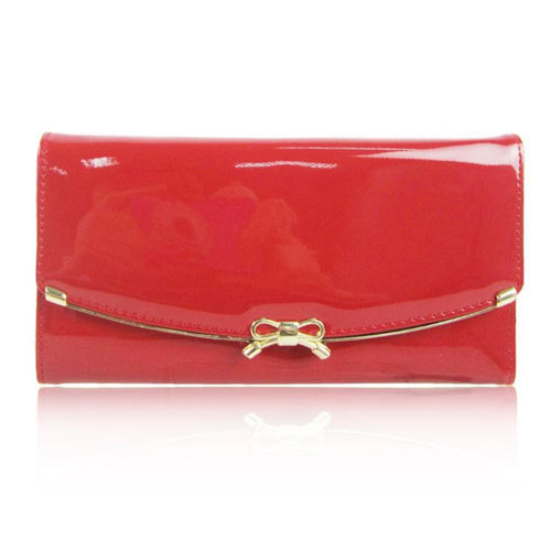 Patent Bow Flap Over Purse Red