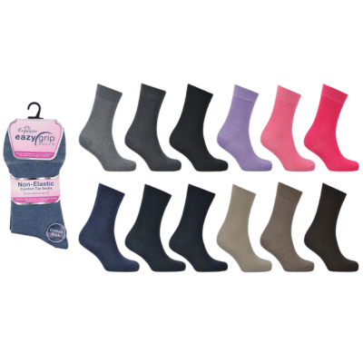Ladies Eazy Grip Non Elastic Socks Assorted Colours