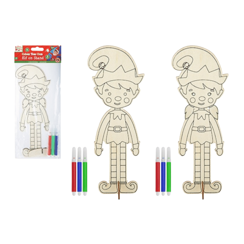 Colour Your Own Elf On Stand With 3 Pens