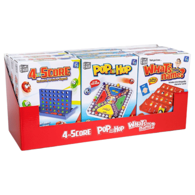 Travel Games Assorted - 4 To Score/Pop N Hop/ Whats Their Name