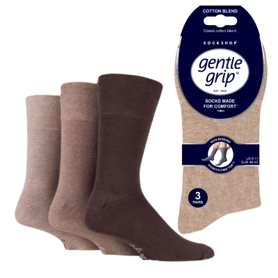 Mens Gentle Grip Socks Plain Browns