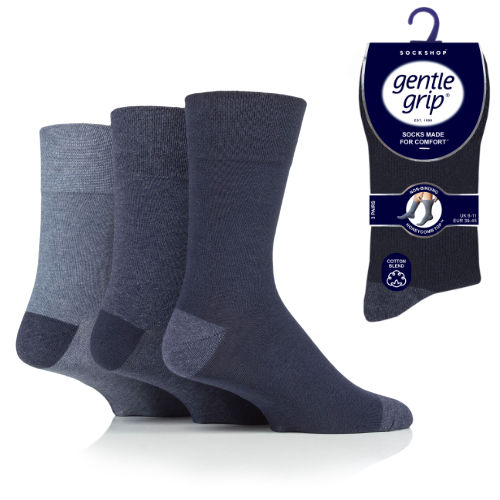 Mens Gentle Grip Socks Contrast Heel And Toe Blue
