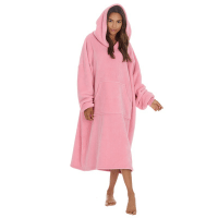 Ladies Pink Bonded Longline Oversized Snuggle Hoodie