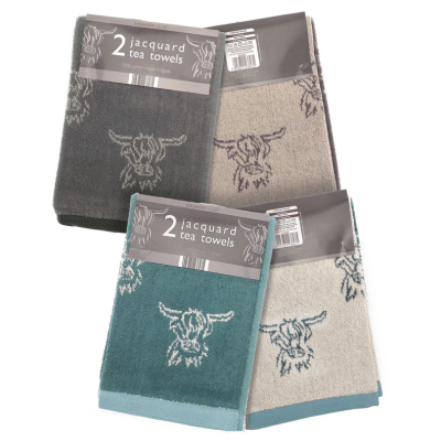 Highland Cow Jacquard Tea Towels 2 Pack 100% Cotton