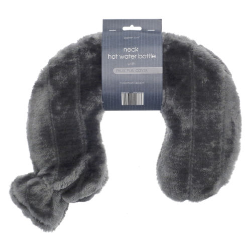 Neck Hot Water Bottles With Faux Fur Cover Charcoal