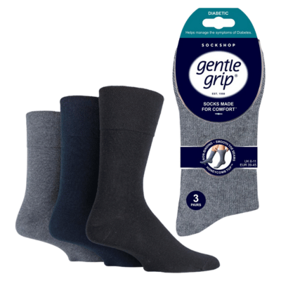 Mens Diabetic Gentle Grip Socks Black Navy Grey