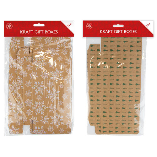 Kraft Printed Flat Pack Gift Boxes 3 Pack