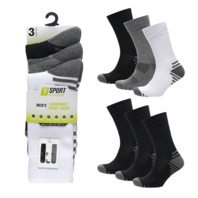 Mens 3 Pack Cushion Sports Socks