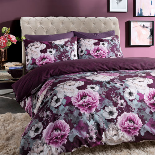 Inky Floral Purple Reversible Duvet Set