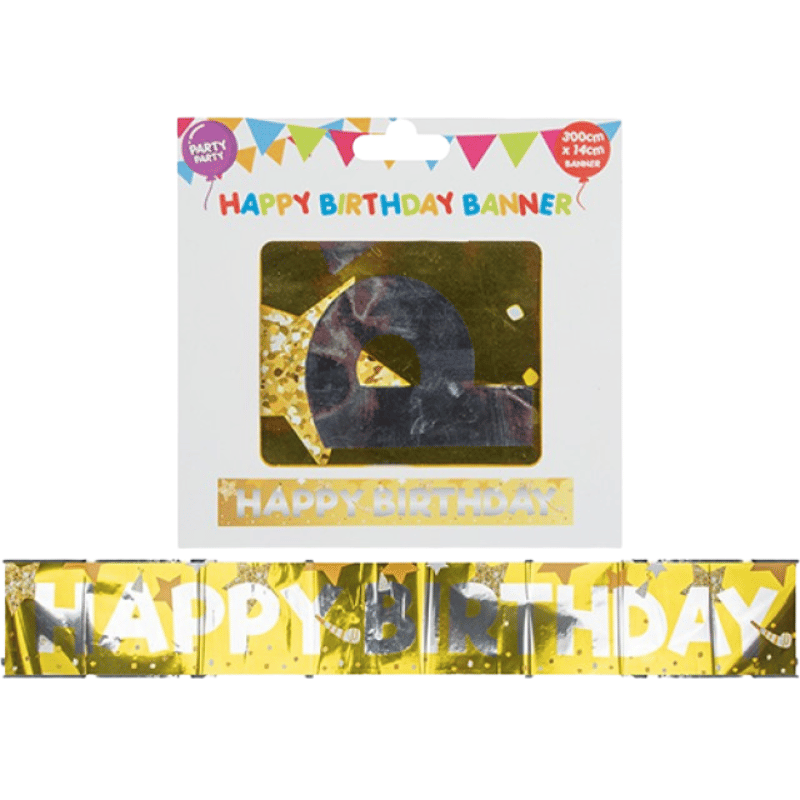3M Foil Banner Gold and Silver Happy Birthday