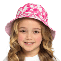 Girls Pink Camo Printed Reversible Bucket Hat