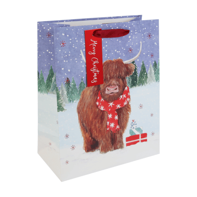 Highland Cow Christmas Kraft Large Gift Bag