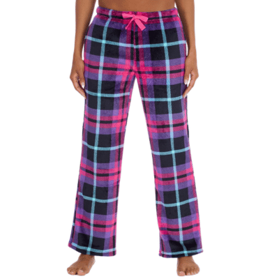 Ladies Pink Check Printed Fleece Lounge Pants