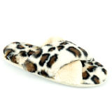 Ladies Contrast Leopard Slipper Beige