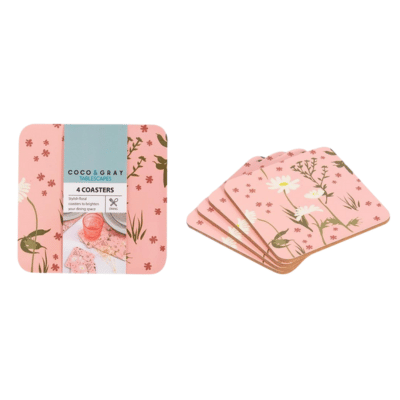 Coco & Gray Square Coasters 4 Pack - Pink Daisy Design