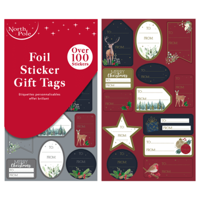 Traditional Foil Sticker Christmas Gift Tags - 100 Pack