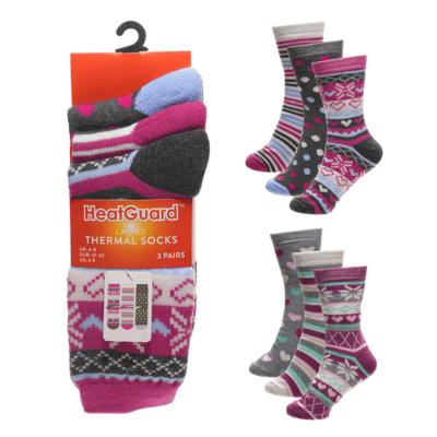 Ladies Stripe/Dot Thermal Socks 3 Pack