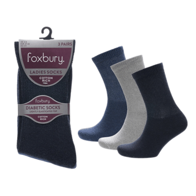 Ladies 3 Pack Navy Mix Diabetic Socks