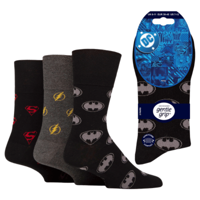 Mens 3 Pack Gentle Grip Socks - DC Comics