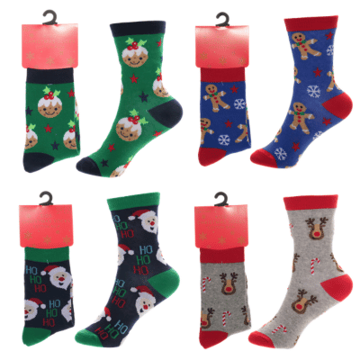 Childrens Christmas Socks Cotton Rich Mixed Designs