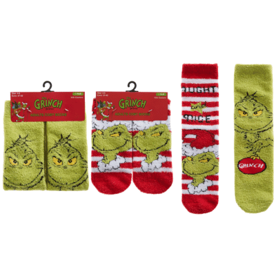 Official Ladies Single Pair Pack The Grinch Cosy Socks With Grip