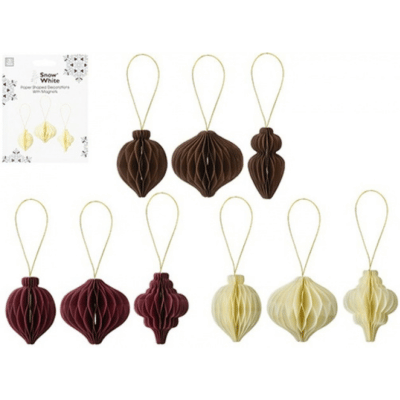 Snow White Paper Drop Decorations With Magnet 3 Pack