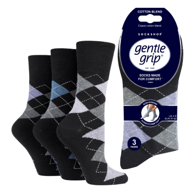 Ladies Gentle Grip Socks Argyle Purple