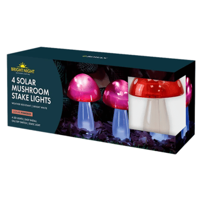 Solar LED Mushroom Stake Lights 4 Pack