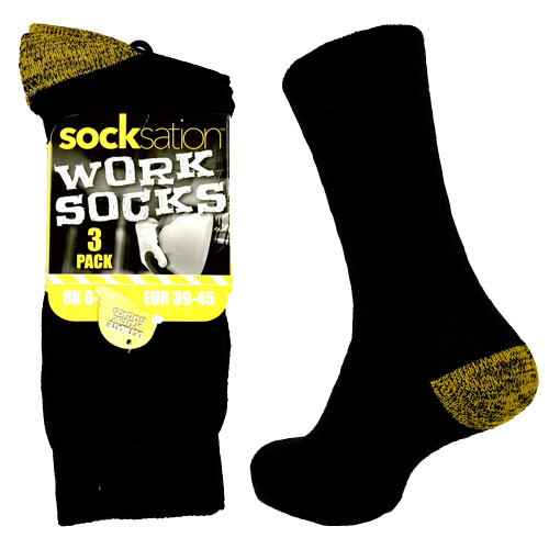 Socksation Mens Yellow Heel Work Socks 3 Pack