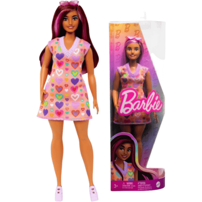 Official Barbie - Fashionistas Doll - Heart Print Sweater Dress - Sunglasses & Platform Shoes