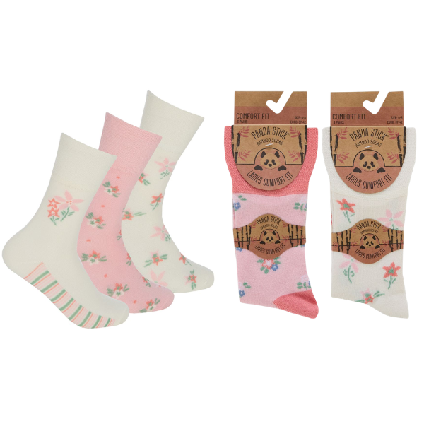 Ladies 3 Pack Bamboo Comfort Fit Socks - Ditsy Floral