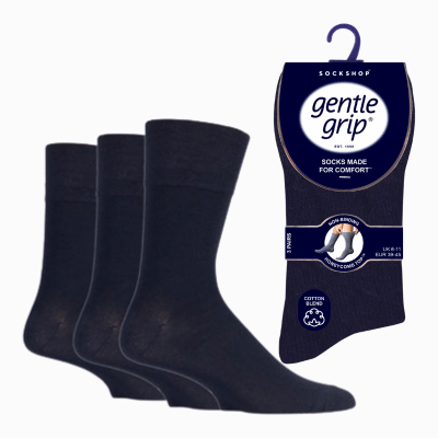 Mens Gentle Grip Socks Plain Navy