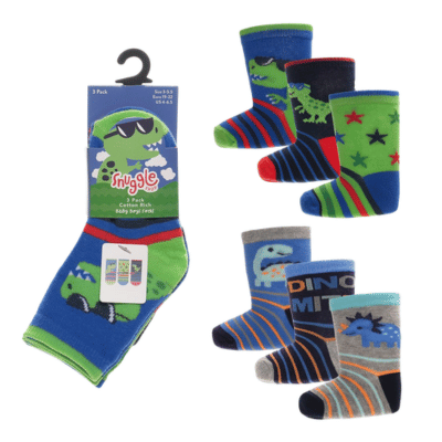 Baby Boys 3 Pack Monster/Dino Design Socks