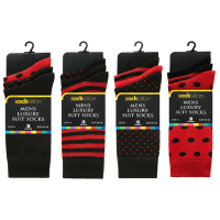 Mens 3 Pack Suit Socks Red Stripe & Spot Design