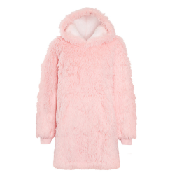 Adult Long Pile Shaggy Hoodie - Pink