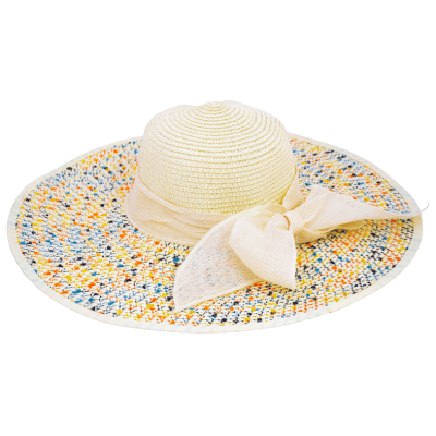 Ladies Widebrim Hat With Multicoloured Detailing And Bow