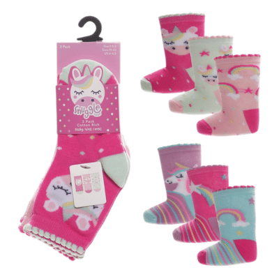 Baby Girls 3 Pack Rainbow/Unicorn Design Sock