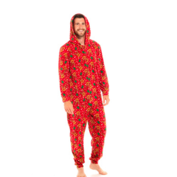 Mens Christmas Design Fleece Onesie Red