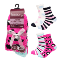 Ladies 2 Pack Fancy Design Cosy Socks With Grippers