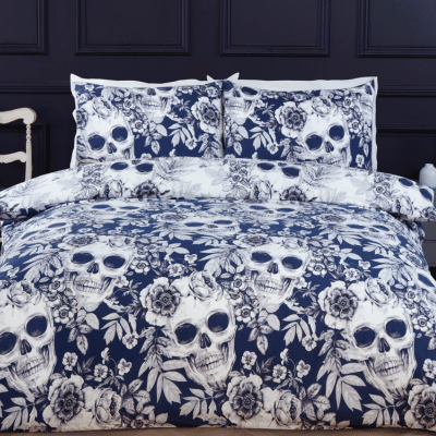 Luxury Easy Care Duvet Set Gothic Skull Navy